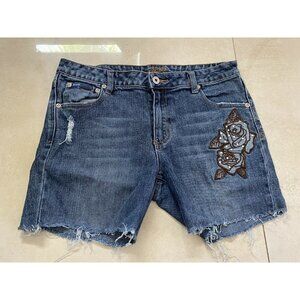 Southpole Jean Co Juniors Denim Cut Off Shorts Sz 11 Blue Bling Stretch